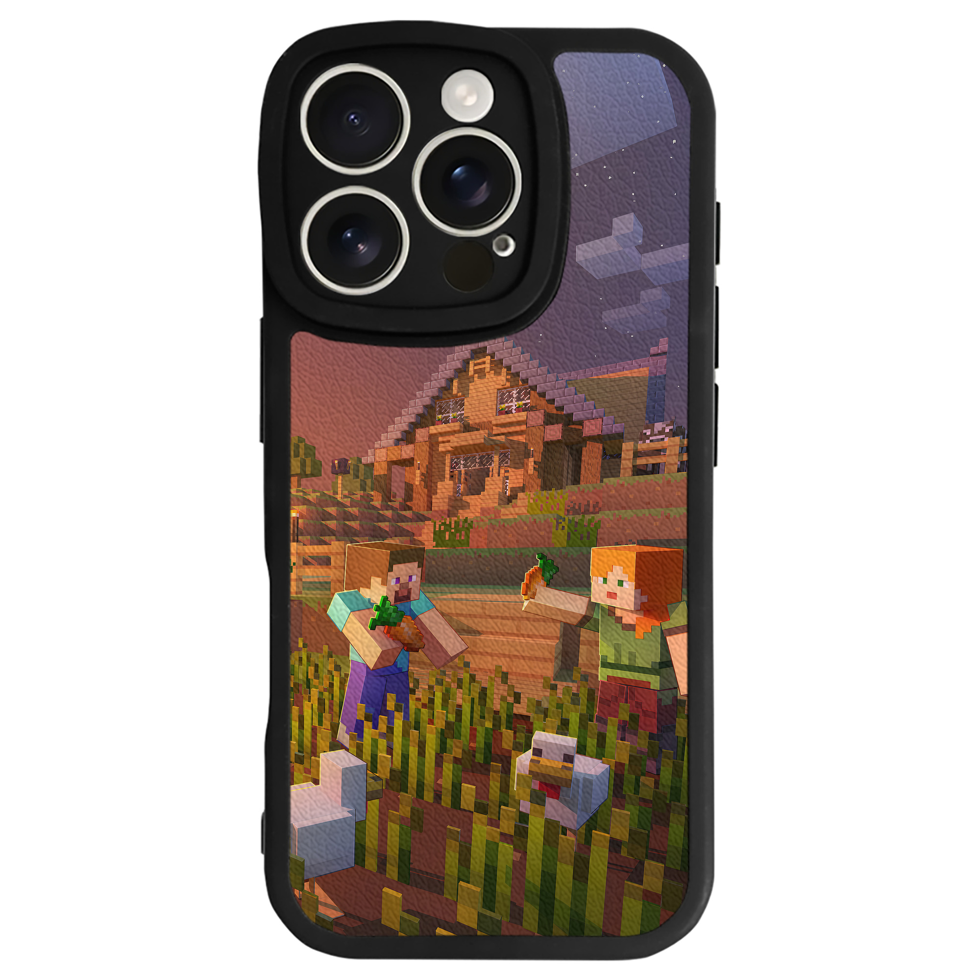 （画像用） マインクラフト ブロックの世界 Minecraft MC Block world 【iPhone 16シリーズ対応】シリコンスマホケース（レザー調） 材質：シリコン